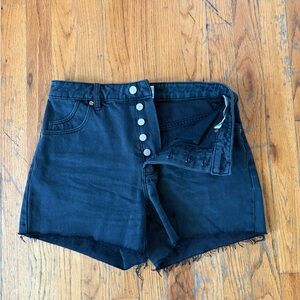 Rolla’s Size 26 Black Original Short High Rise Cut Off Raw Hem Button Fly Shorts
